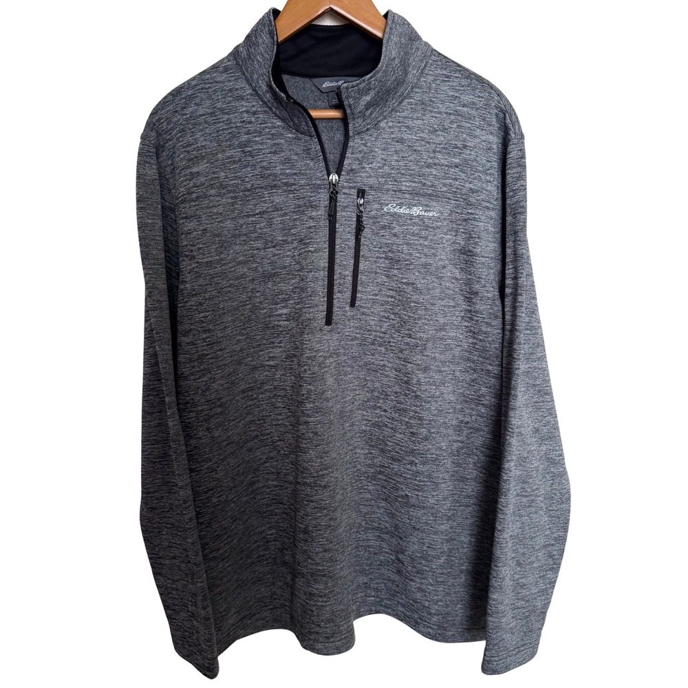 Eddie Bauer Mens Large Gray Space Dye Quarter Zip Pullover Sweater Mock Neck L